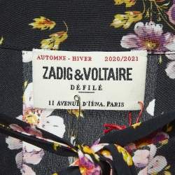 مملوكة مسبقًا Zadig & Voltaire Black Floral Print Silk Pleated Button Front Maxi Dress M