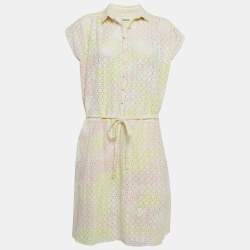Pre Owned Zadig & Voltaire Pink/Yellow Eyelet Cotton Requim Camo Dress L
