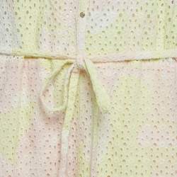 Pre Owned Zadig & Voltaire Pink/Yellow Eyelet Cotton Requim Camo Dress L