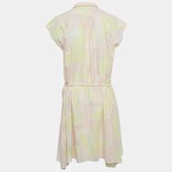Pre Owned Zadig & Voltaire Pink/Yellow Eyelet Cotton Requim Camo Dress L