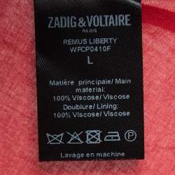 Pre Owned Zadig & Voltaire Red Floral Print Crepe Tie-Up Neck Mini Dress L