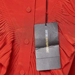 Pre Owned Zadig & Voltaire Red Silk Pleated Shirt Blouse L
