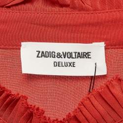Pre Owned Zadig & Voltaire Red Silk Pleated Shirt Blouse L