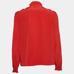 Pre Owned Zadig & Voltaire Red Silk Pleated Shirt Blouse L