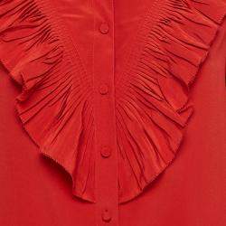 Pre Owned Zadig & Voltaire Red Silk Pleated Shirt Blouse L