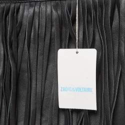 Zadig & Voltaire Black Leather Fringed Mini Skirt M