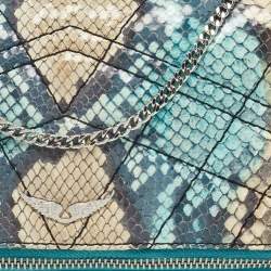 Zadig & Voltaire Multicolor Python Embossed Leather Rock Foldover Chain Clutch 