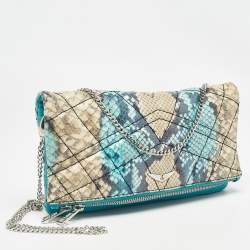 Zadig & Voltaire Multicolor Python Embossed Leather Rock Foldover Chain Clutch 