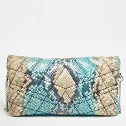 Zadig & Voltaire Multicolor Python Embossed Leather Rock Foldover Chain Clutch 