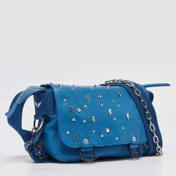 Zadig & Voltaire Blue Studded Leather Flap Crossbody Bag