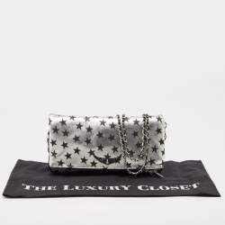 Zadig & Voltaire Silver/Black Leather Circus Star Rock Foldover Clutch Bag