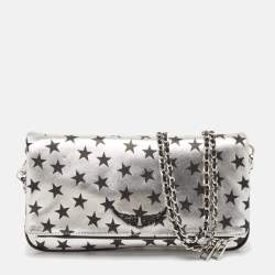 Zadig & Voltaire Silver/Black Leather Circus Star Rock Foldover Clutch Bag