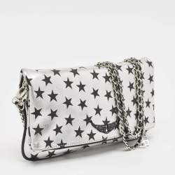 Zadig & Voltaire Silver/Black Leather Circus Star Rock Foldover Clutch Bag