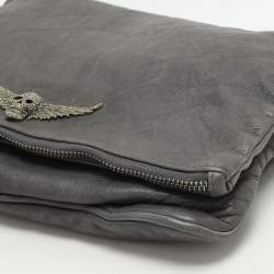Zadig & Voltaire Grey Leather Rock Chain Link Pochette Shoulder Bag