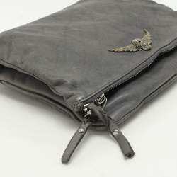 Zadig & Voltaire Grey Leather Rock Chain Link Pochette Shoulder Bag
