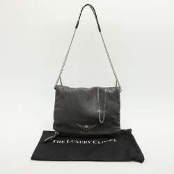 Zadig & Voltaire Grey Leather Rock Chain Link Pochette Shoulder Bag