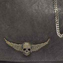 Zadig & Voltaire Grey Leather Rock Chain Link Pochette Shoulder Bag