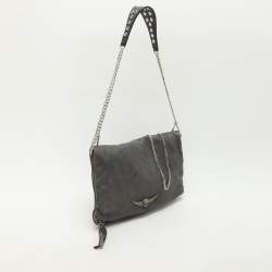 Zadig & Voltaire Grey Leather Rock Chain Link Pochette Shoulder Bag