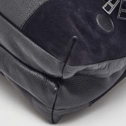 Pre Owned Zadig & Voltaire Black/Navy Blue Leather and Suede Patchwork Flap Shoulder Bag