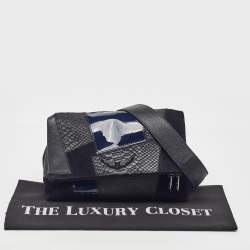 Pre Owned Zadig & Voltaire Black/Navy Blue Leather and Suede Patchwork Flap Shoulder Bag