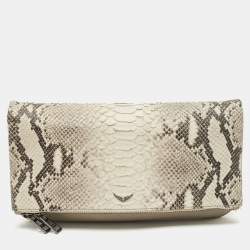 Zadig & Voltaire Grey Python Embossed Leather Rock Foldover Clutch Bag