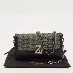 Pre Owned Zadig & Voltaire Le City Black Printed Fabric and Leather Wallet On Chain