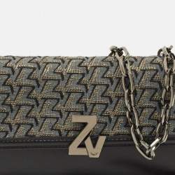 Pre Owned Zadig & Voltaire Le City Black Printed Fabric and Leather Wallet On Chain
