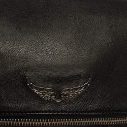 Pre Owned Zadig & Voltaire Black Leather Rock Foldover Crossbody Bag