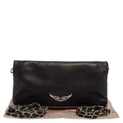 Pre Owned Zadig & Voltaire Black Leather Rock Foldover Crossbody Bag