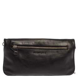 Pre Owned Zadig & Voltaire Black Leather Rock Foldover Crossbody Bag