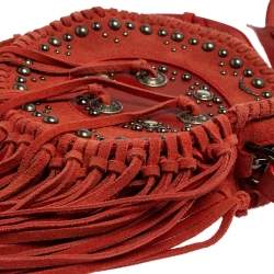 Pre Owned Zadig & Voltaire Camine Red Suede Bamboo Hippie Crossbody Bag
