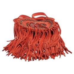 Pre Owned Zadig & Voltaire Camine Red Suede Bamboo Hippie Crossbody Bag