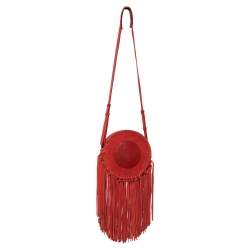 Pre Owned Zadig & Voltaire Camine Red Suede Bamboo Hippie Crossbody Bag