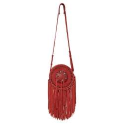 Pre Owned Zadig & Voltaire Camine Red Suede Bamboo Hippie Crossbody Bag