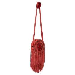 Pre Owned Zadig & Voltaire Camine Red Suede Bamboo Hippie Crossbody Bag