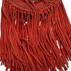 Pre Owned Zadig & Voltaire Camine Red Suede Bamboo Hippie Crossbody Bag