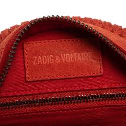 Pre Owned Zadig & Voltaire Camine Red Suede Bamboo Hippie Crossbody Bag
