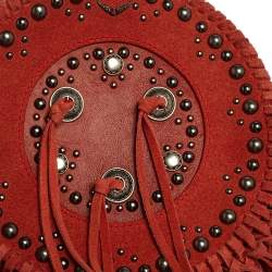 Pre Owned Zadig & Voltaire Camine Red Suede Bamboo Hippie Crossbody Bag