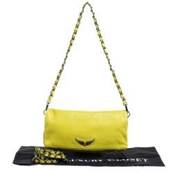 Pre Owned Zadig & Voltaire Yellow Leather Rock Foldover Crossbody Bag