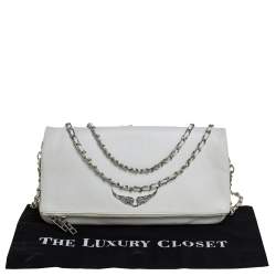 Pre Owned Zadig and Voltaire White Leather Rocky Foldover Shoulder Bag