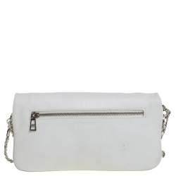 Pre Owned Zadig and Voltaire White Leather Rocky Foldover Shoulder Bag
