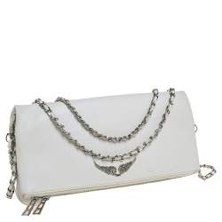Pre Owned Zadig and Voltaire White Leather Rocky Foldover Shoulder Bag