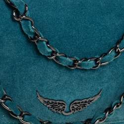 Pre Owned Zadig and Voltaire Teal Blue Suede Rocky Foldover Shoulder Bag