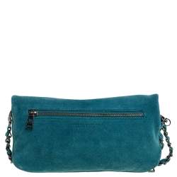 Pre Owned Zadig and Voltaire Teal Blue Suede Rocky Foldover Shoulder Bag