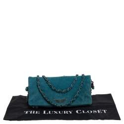 Pre Owned Zadig and Voltaire Teal Blue Suede Rocky Foldover Shoulder Bag