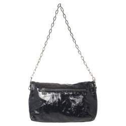 Pre Owned Zadig & Voltaire Navy Blue Crackled Patent Leather Rock Shoulder Bag