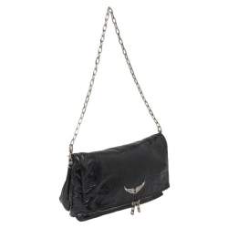 Pre Owned Zadig & Voltaire Navy Blue Crackled Patent Leather Rock Shoulder Bag