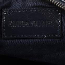 Pre Owned Zadig & Voltaire Navy Blue Crackled Patent Leather Rock Shoulder Bag
