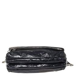 Pre Owned Zadig & Voltaire Navy Blue Crackled Patent Leather Rock Shoulder Bag