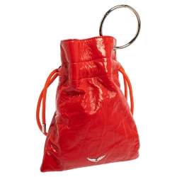 Zadig and Voltaire Red Patent Leather Ring Handle Clutch 